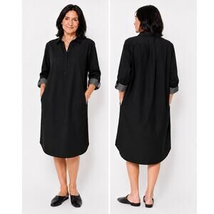 Mer Sea Black Shirt Dress Women’s Size S Quarter Button 3/4 Sleeve Minimalist